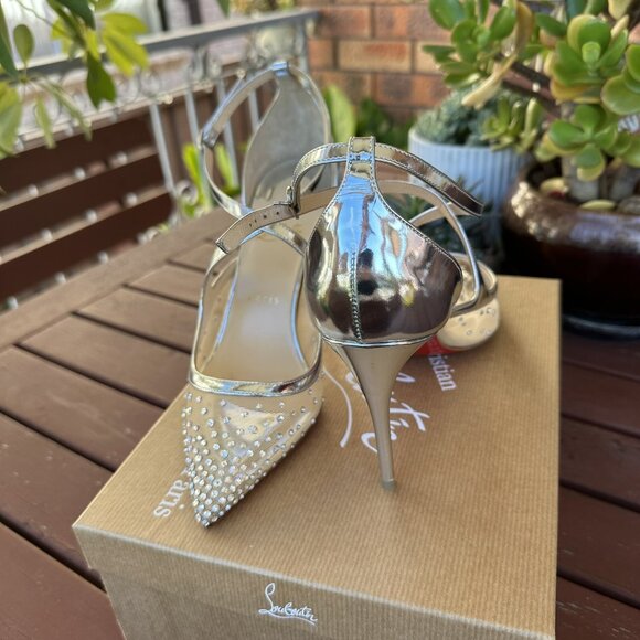 Christian Louboutin Twistissima Silver Mesh Strass Low Heels - Picture 13 of 16